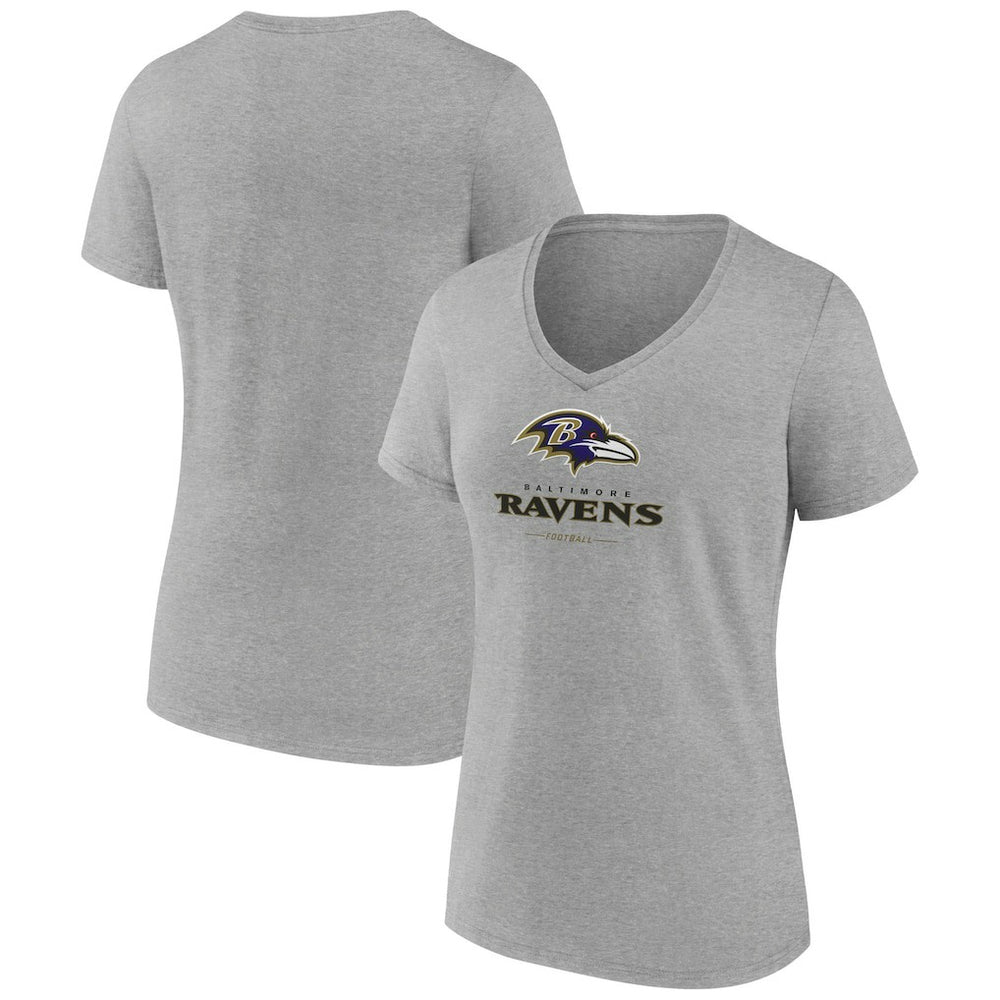 Baltimore Ravens Women's Logo Team Lockup V-Neck T-Shirt Gray - NFL