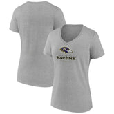 Baltimore Ravens Women's Logo Team Lockup V-Neck T-Shirt Gray - NFL