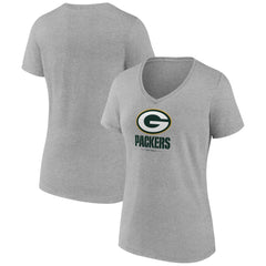 Green Bay Packers Women's Logo Team Lockup V-Neck T-Shirt Gray - NFL