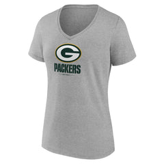 Green Bay Packers Women's Logo Team Lockup V-Neck T-Shirt Gray - NFL