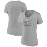 Miami Dolphins Women's Logo Team Lockup V-Neck T-Shirt Gray - NFL