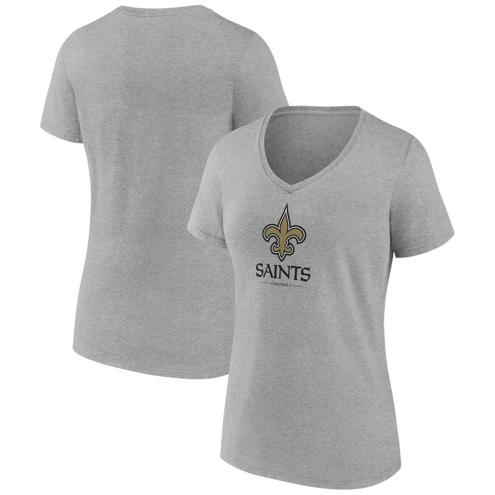New Orleans Saints Women's Logo Team Lockup V-Neck T-Shirt Gray - NFL