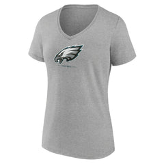 Philadelphia Eagles Women's Logo Team Lockup V-Neck T-Shirt Gray - NFL