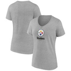 Pittsburgh Steelers Women's Logo Team Lockup V-Neck T-Shirt Gray - NFL