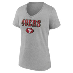 San Francisco 49ers Women's Logo Team Lockup V-Neck T-Shirt Gray - NFL