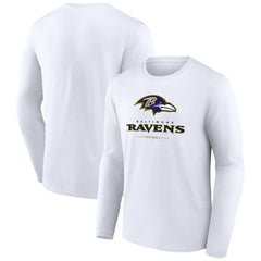 Baltimore Ravens Logo Team Lockup Long Sleeve T-Shirt White - NFL