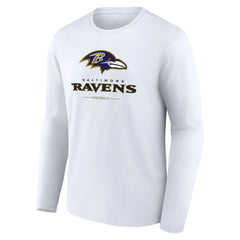 Baltimore Ravens Logo Team Lockup Long Sleeve T-Shirt White - NFL
