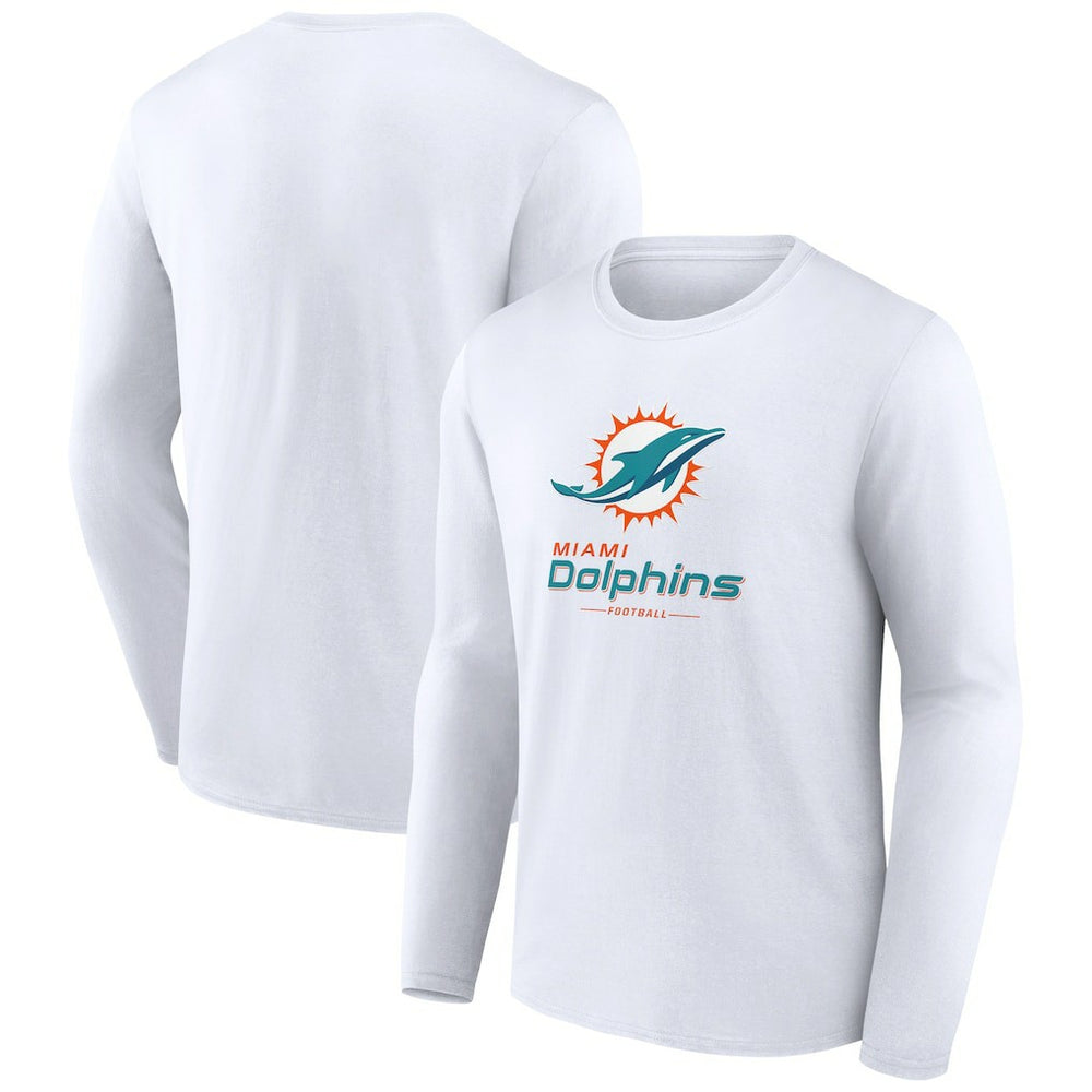 Miami Dolphins Logo Team Lockup Long Sleeve T-Shirt White - NFL