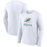Miami Dolphins Logo Team Lockup Long Sleeve T-Shirt White - NFL