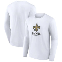 New Orleans Saints Logo Team Lockup Long Sleeve T-Shirt White - NFL