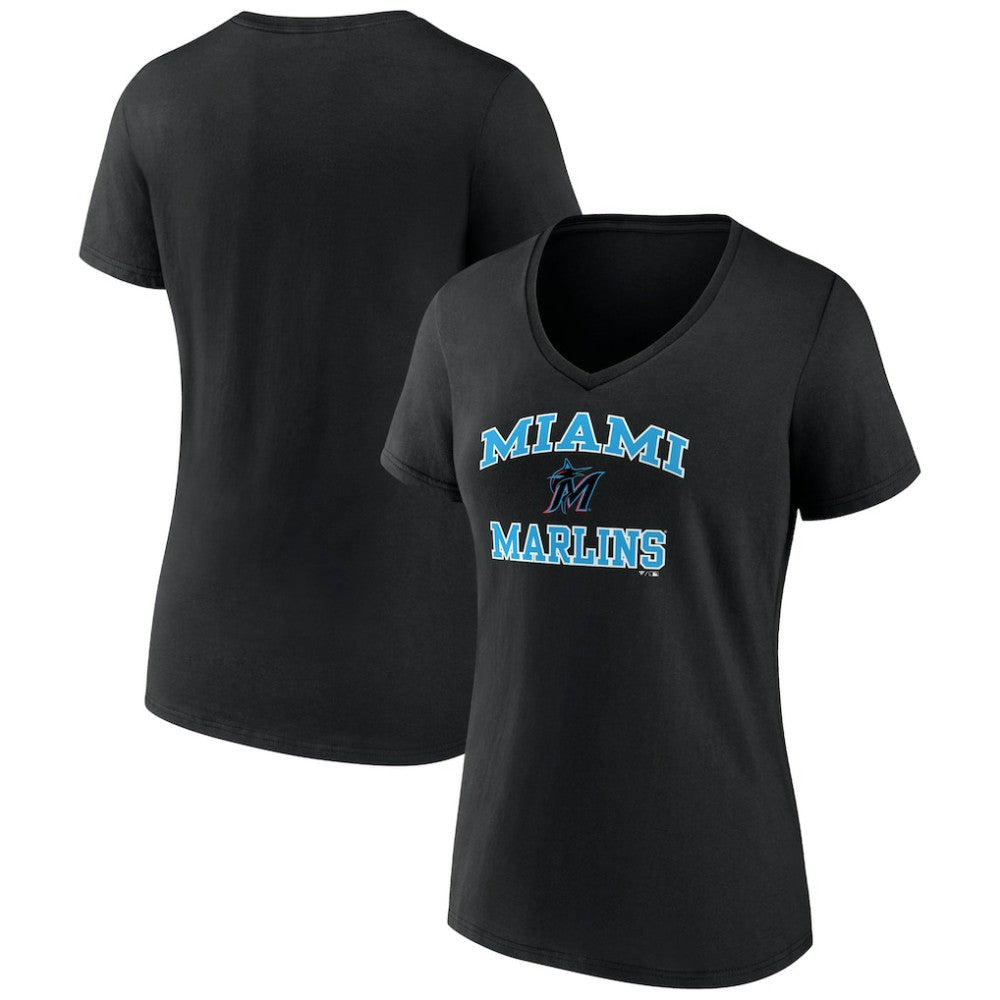 Miami Marlins Women's Heart and Soul V-Neck T-Shirt On Sale