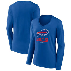 Buffalo Bills Women's Logo Team Lockup Long Sleeve V-Neck T-Shirt Royal - NFL