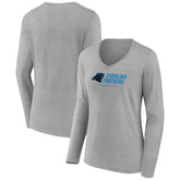 Carolina Panthers Women's Logo Team Lockup Long Sleeve V-Neck T-Shirt Heather Gray - NFL