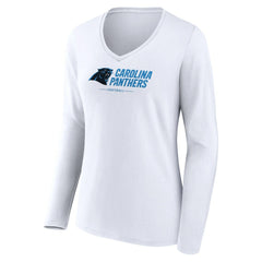 Carolina Panthers Women's Logo Team Lockup Long Sleeve V-Neck T-Shirt White - NFL