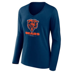 Chicago Bears Women's Logo Team Lockup Long Sleeve V-Neck T-Shirt Navy - NFL