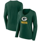 Green Bay Packers Women's Logo Team Lockup Long Sleeve V-Neck T-Shirt Green - NFL