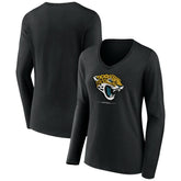 Jacksonville Jaguars Women's Logo Team Lockup Long Sleeve V-Neck T-Shirt Black - NFL