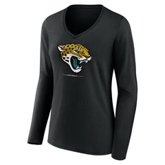 Jacksonville Jaguars Women's Logo Team Lockup Long Sleeve V-Neck T-Shirt Black - NFL