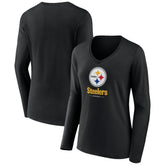 Pittsburgh Steelers Women's Logo Team Lockup Long Sleeve V-Neck T-Shirt Black - NFL