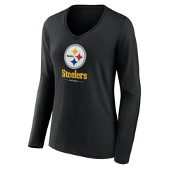 Pittsburgh Steelers Women's Logo Team Lockup Long Sleeve V-Neck T-Shirt Black - NFL