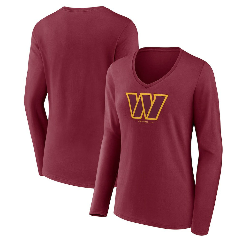 Washington Commanders Women's Logo Team Lockup Long Sleeve V-Neck T-Shirt Burgundy - NFL