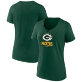 Green Bay Packers Women's Logo Team Lockup V-Neck T-Shirt Green - NFL