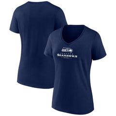 Seattle Seahawks Women's Logo Team Lockup V-Neck T-Shirt College Navy - NFL