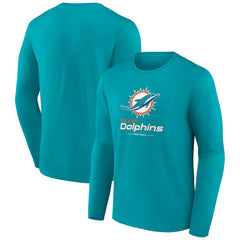 Miami Dolphins Logo Team Lockup Long Sleeve T-Shirt Aqua - NFL