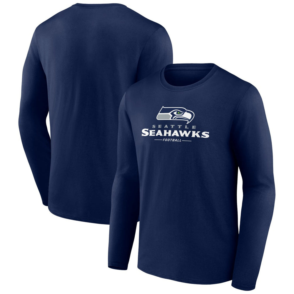 Seattle Seahawks Logo Team Lockup Long Sleeve T-Shirt College Navy - NFL