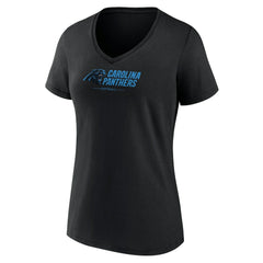 Carolina Panthers Women's Logo Team Lockup V-Neck T-Shirt Black - NFL