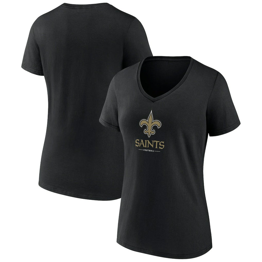 New Orleans Saints Women's Logo Team Lockup V-Neck T-Shirt Black - NFL