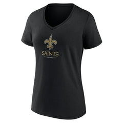 New Orleans Saints Women's Logo Team Lockup V-Neck T-Shirt Black - NFL