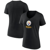 Pittsburgh Steelers Women's Logo Team Lockup V-Neck T-Shirt Black - NFL
