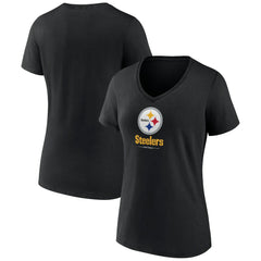 Pittsburgh Steelers Women's Logo Team Lockup V-Neck T-Shirt Black - NFL