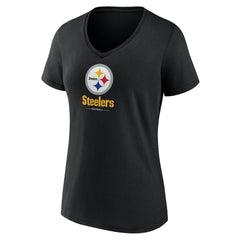 Pittsburgh Steelers Women's Logo Team Lockup V-Neck T-Shirt Black - NFL