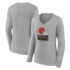 Cleveland Browns Women's Logo Team Lockup Long Sleeve V-Neck T-Shirt Gray - NFL