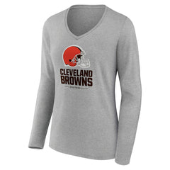 Cleveland Browns Women's Logo Team Lockup Long Sleeve V-Neck T-Shirt Gray - NFL