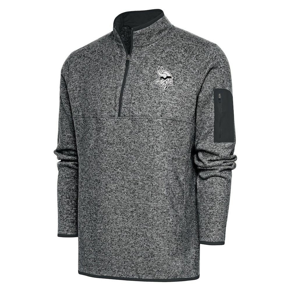 Minnesota Vikings Antigua Metallic Logo Fortune Quarter-Zip Jacket Heather Charcoal - NFL