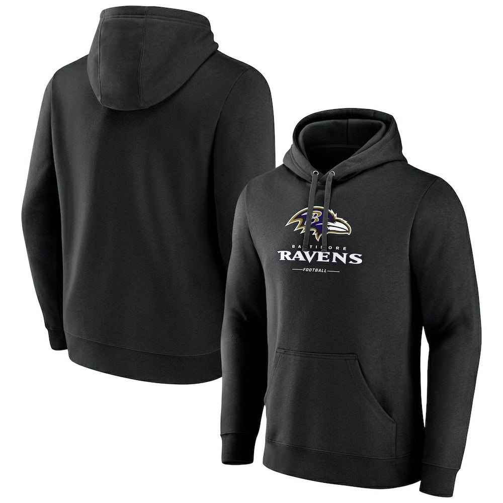 Baltimore Ravens Logo Team Lockup Fitted Pullover Hoodie Black - NFL