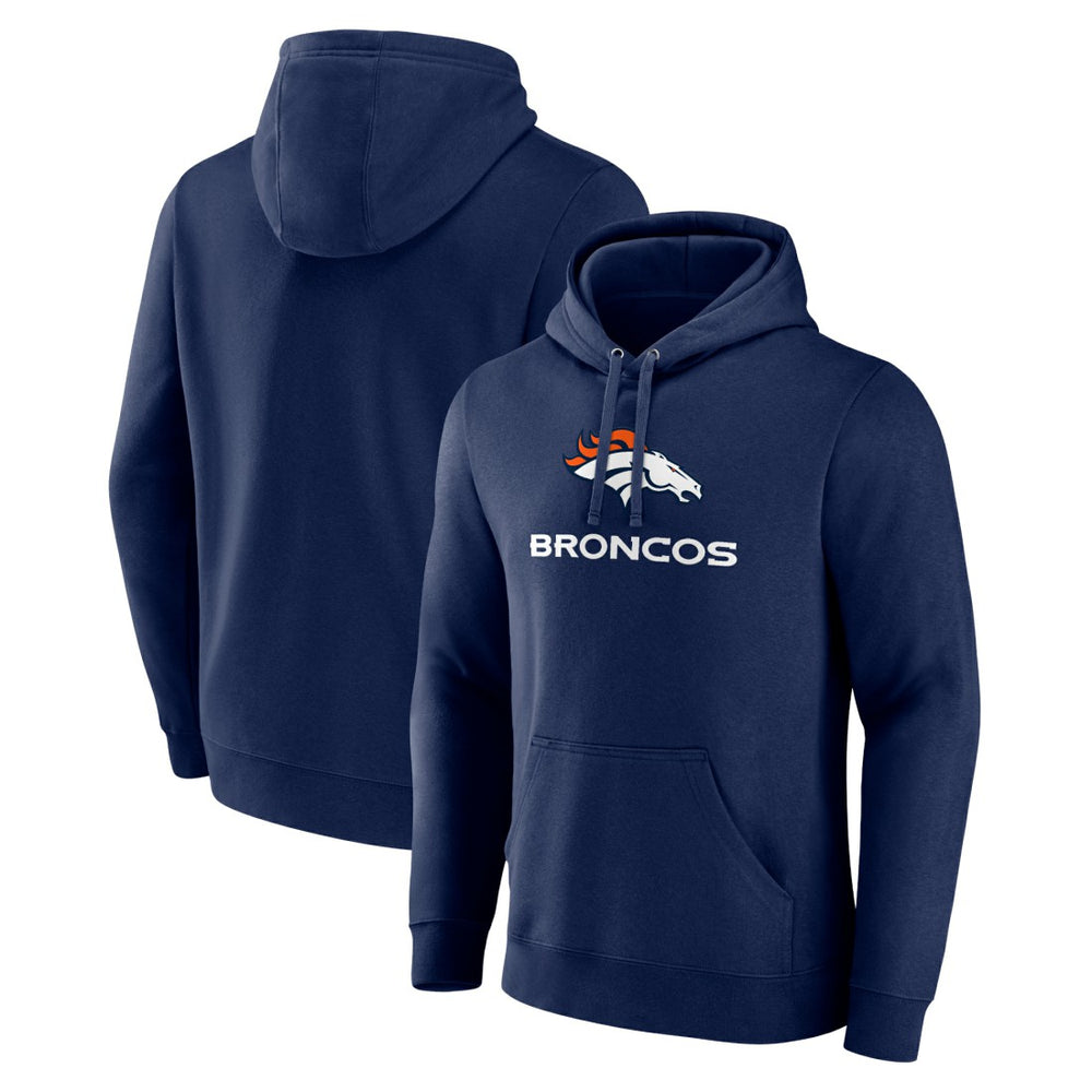Denver Broncos Logo Team Lockup Fitted Pullover Hoodie Navy - NFL