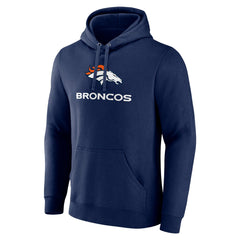 Denver Broncos Logo Team Lockup Fitted Pullover Hoodie Navy - NFL