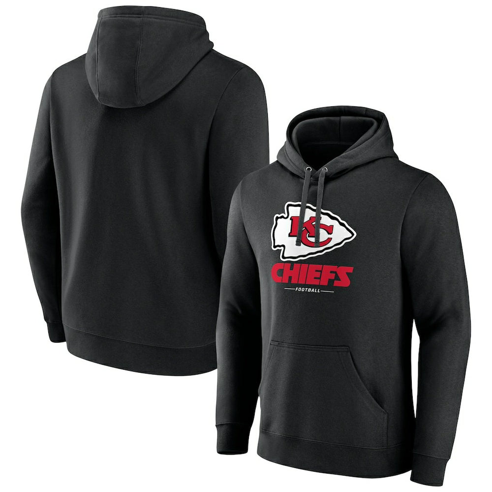 Kansas City Chiefs Logo Team Lockup Fitted Pullover Hoodie Black - NFL