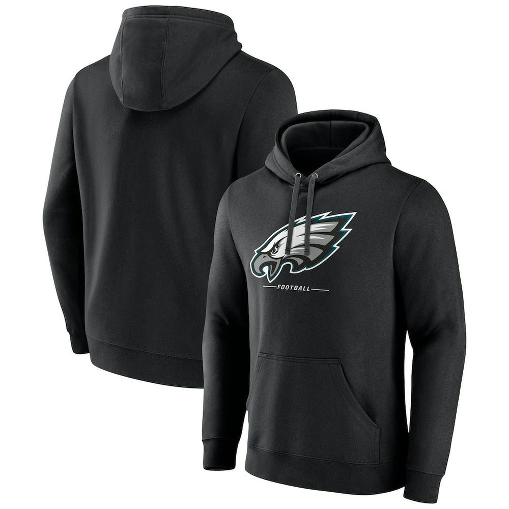 Philadelphia Eagles Logo Team Lockup Fitted Pullover Hoodie Black - NFL