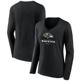 Baltimore Ravens Women's Logo Team Lockup Long Sleeve V-Neck T-Shirt Black - NFL