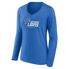 Detroit Lions Women's Logo Team Lockup Long Sleeve V-Neck T-Shirt Blue - NFL