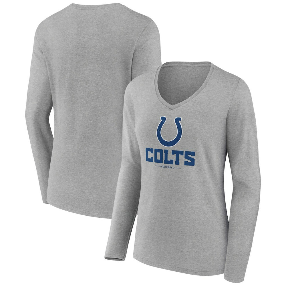 Indianapolis Colts Women's Logo Team Lockup Long Sleeve V-Neck T-Shirt Heather Gray - NFL