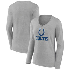 Indianapolis Colts Women's Logo Team Lockup Long Sleeve V-Neck T-Shirt Heather Gray - NFL