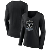 Las Vegas Raiders Women's Logo Team Lockup Long Sleeve V-Neck T-Shirt Black - NFL