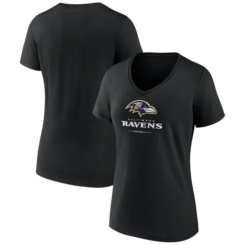 Baltimore Ravens Women's Logo Team Lockup V-Neck T-Shirt Black - NFL