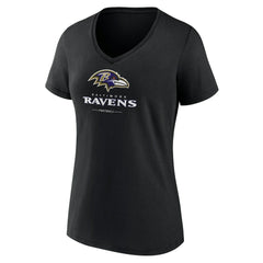 Baltimore Ravens Women's Logo Team Lockup V-Neck T-Shirt Black - NFL